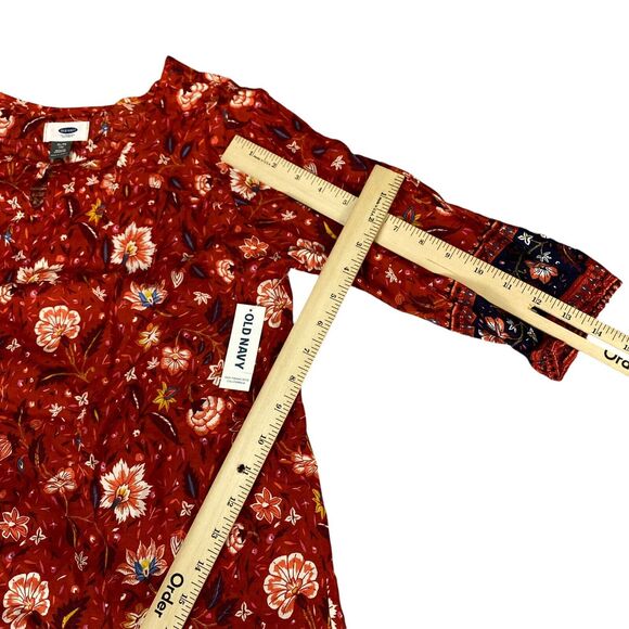 Old Navy Blouse Girls XL (14) Orange Rust Floral Boho 3/4 Sleeve Pullover - Picture 6 of 13